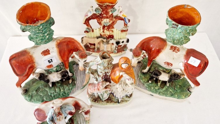 Five Staffordshire Flatbacks - £120