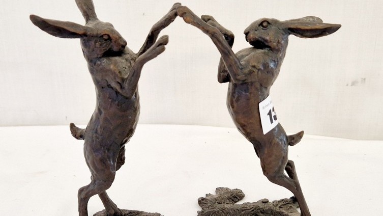 Sold £80 - Bronze Boxing Hares