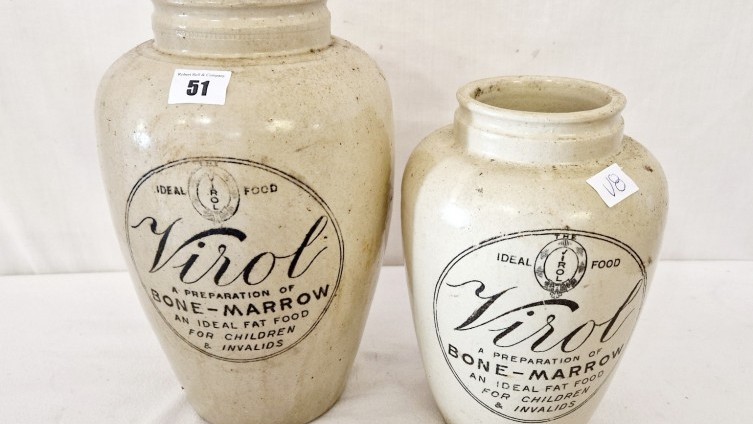 Two Stoneware Virol Bone Marrow Jars - £60