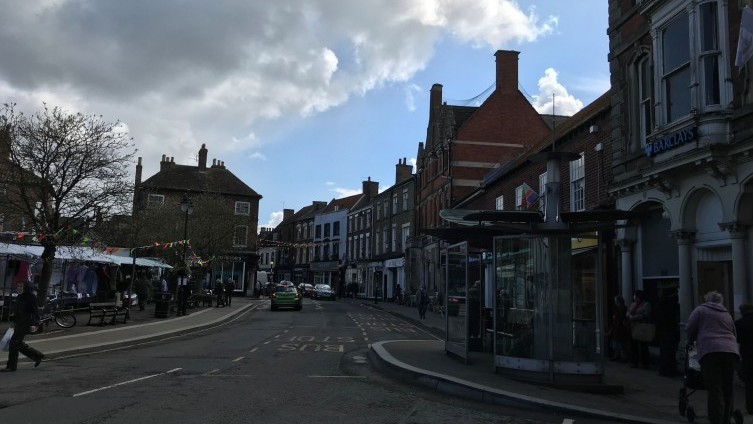 A view down to the High Street, taken on Market Day